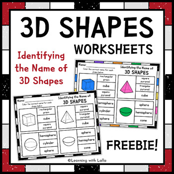 Preview of 3D Shapes Worksheets | Identifying the Name of 3D Shapes | FREEBIE