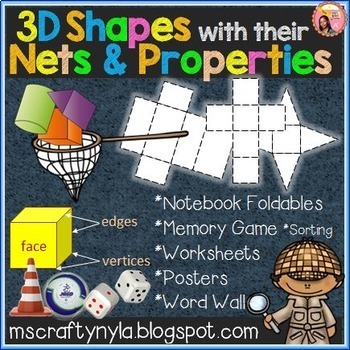Preview of 3D Shapes Worksheets - Sorting Activities - Nets - Posters