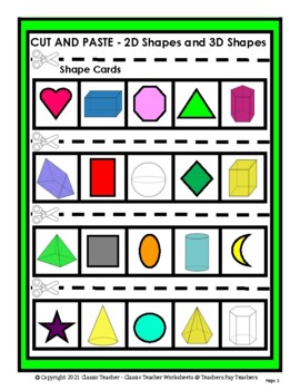 sorting 3d shapes and 2d shapes cut and paste grades 2 3 2nd 3rd