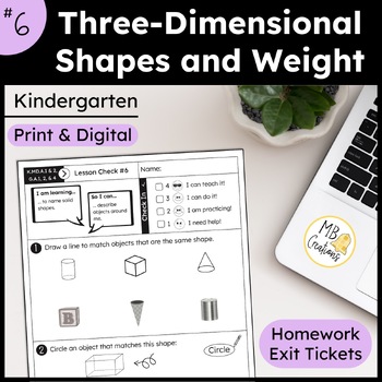 Preview of 3D Shapes and Weight Worksheets/Exit Tickets - iReady Math Kindergarten Lesson 6