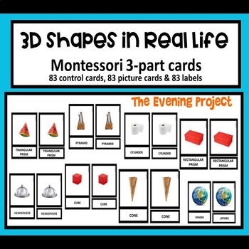 Preview of 3D Shapes in Real Life   Montessori 3-part cards with real photographs