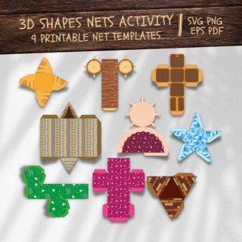 Preview of 3D Shapes nets activity - 9  printable net templates