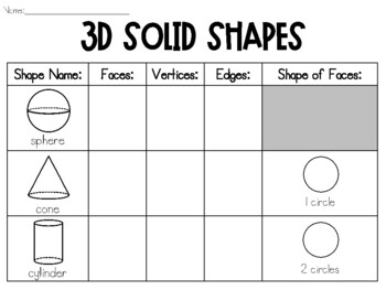 Preview of 3D Solid Shapes Chart