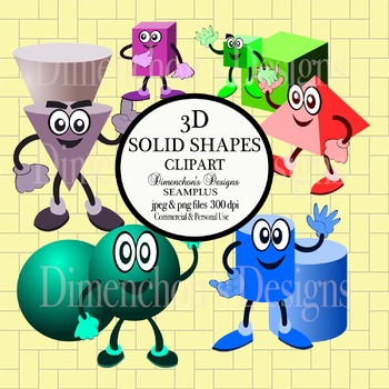 Preview of Clipart:  3D Solid Shapes with Characters (sphere, cone, cylinder & more)