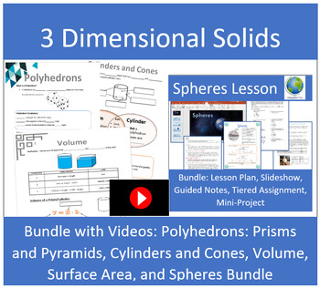 Preview of 3D Solids Bundle (Shapes, Volume, and Surface Area) with Videos