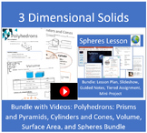 3D Solids Bundle (Shapes, Volume, and Surface Area) with Videos