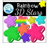 3D Stars Clip Art:  Rainbow colors, 3D Shape clip art