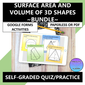 Preview of 3D Surface Area and Volume Google Form Bundle Practice Quiz 