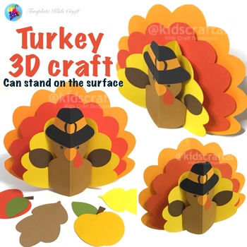 Preview of 3D Thanksgiving Turkey Craft Fall Crafts November October Autumn Classroom Decor