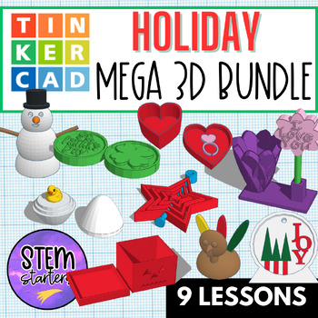 Preview of 3D Tinkercad HOLIDAY MEGA Bundle | 9 LESSON curriculum || 3D Printing