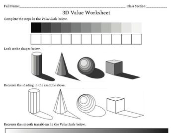 3D Value Worksheet by BrightMindsArtistry | TPT