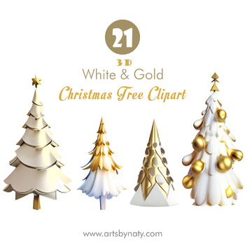 Preview of 3D White and Gold Christmas Tree Clipart Bundle