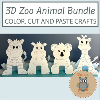 Preview of 3D Zoo Animals Art Project Bundle - Color, Cut and Paste Animal Activity