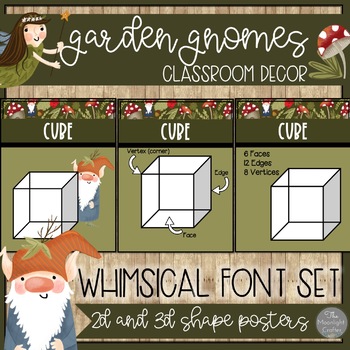 Preview of 3D and 2D Shape Posters Garden Gnome Theme: Whimsical Font