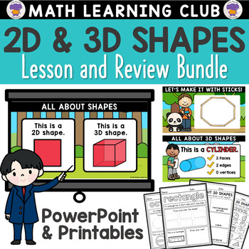 Preview of 3D and 2D Shapes PowerPoint and Shapes Worksheets