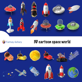 3D cartoon space world, including planets as well as rocke
