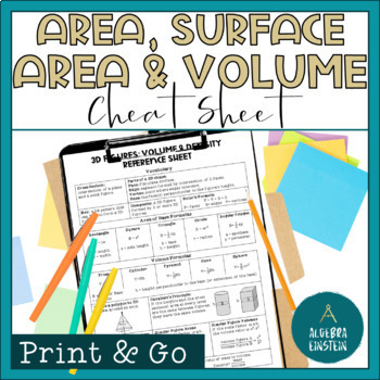 Preview of 3D figures volume and surface area Geometry Cheat Sheet