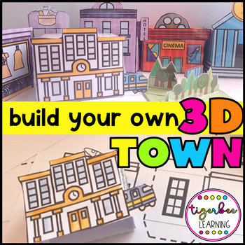 Preview of 3D paper town project with 20 places in town