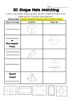 Preview of Polygons and 3D shapes and nets matching worksheet