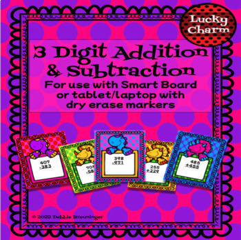 Preview of 3 Digit Addition & Subtraction Dinosaur Theme