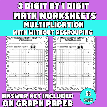 Preview of 3Digit by1Digit Multiplication with without Regrouping Worksheets on Graph Paper
