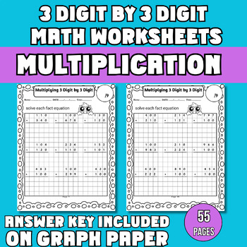Preview of 3Digit by3Digit Multiplication with without Regrouping Worksheets on Graph Paper