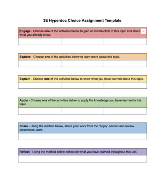 Preview of 3E Hyperdoc Choice Assignment Template