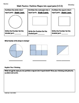 Preview of (3.G.2) Partition Shapes  3rd Grade Common Core Math Worksheets