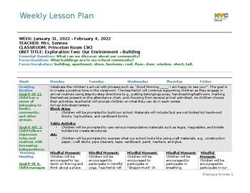 Nyc Doe 3k Lesson Plan Teaching Resources TPT