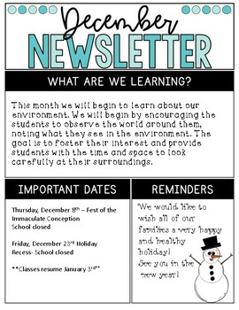 3K Monthly Newsletters: Based on Curriculum by Love2Teach3K | TPT