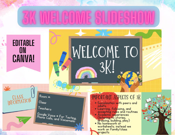 Preview of 3K Welcome / Back to School Orientation Slideshow - Editable on Canva
