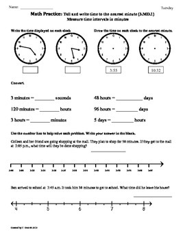 3md1 elapsed time part1 3rd grade common core math worksheets