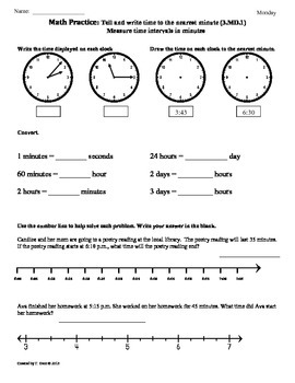 Preview of (3.MD.1) Elapsed Time part 1 -3rd Grade Common Core Math Worksheets