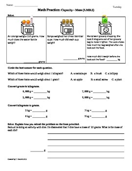 3md2capacitymass 3rd grade common core math worksheets by tonya gent