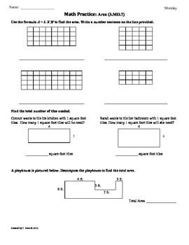 Preview of (3.MD.7) Area [Part 3] 3rd Grade Common Core Math Worksheets