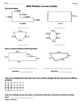 (3.MD.8) Perimeter -3rd Grade Common Core Math Worksheets by Tonya Gent
