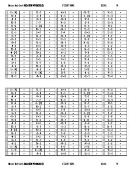 Preview of 3Minute Math Dash: Adding & Subtracting Integers (-12 to 12) (Free Preview)