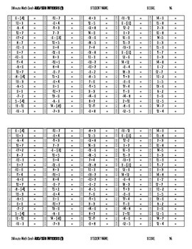 Preview of 3Minute Math Dash: Adding & Subtracting Integers (-12 to 12)