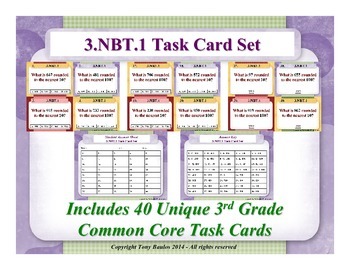 Preview of 3.NBT.1 3rd Grade Common Core Math Task Cards - Round To Nearest 10 or 100