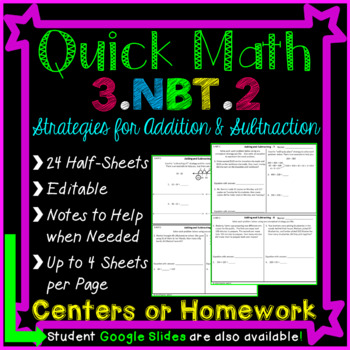 Preview of 3.NBT.2 -Addition and Subtraction Homework - Add and Subtract Math Centers