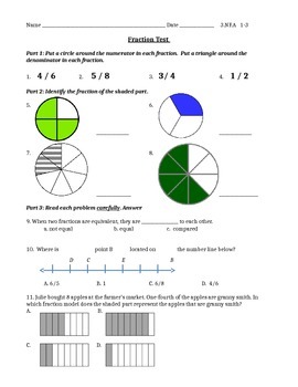 Preview of 3.NF.1, 3.NF.2, 3.NF3  Fraction Assessment