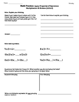 3oa5 apply properties of operations 3rd grade math worksheet by