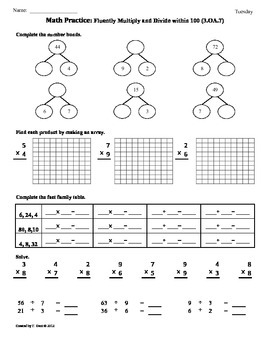 (3.OA.7) 3rd Grade Math Worksheets-Multiplication Number ...
