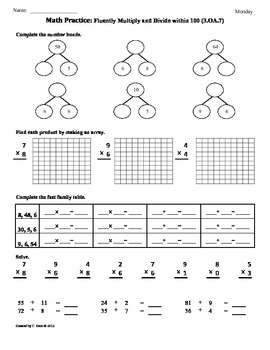 Preview of (3.OA.7) 3rd Grade Math Worksheets-Multiplication Number Bonds