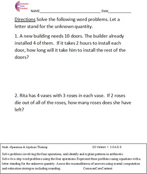 3Rd Grade Common Core Word Problems Worksheets & Teaching Resources | Tpt