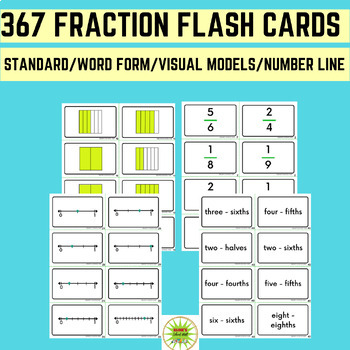 Preview of FRACTION FLASH CARDS- IN STANDARD FORM/WORDS/NUMBER LINE/MODELS