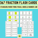 FRACTION FLASH CARDS- IN STANDARD FORM/WORDS/NUMBER LINE/MODELS