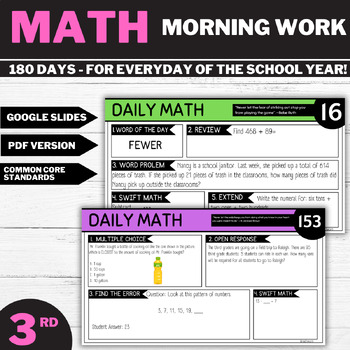 Preview of 3RD GRADE MATH DAILY REVIEW MORNING WORK | WARM-UP | CLASS MEETING