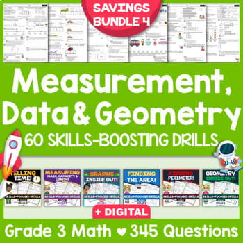 Preview of 3RD GRADE MEASUREMENT, DATA & GEOMETRY: 60 Skills-Boosting Math Worksheets