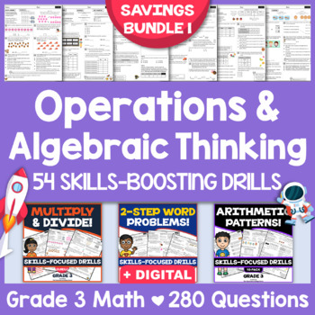 Preview of 3RD GRADE OPERATIONS & ALGEBRAIC THINKING: 54 Skills-Boosting Math Worksheets
